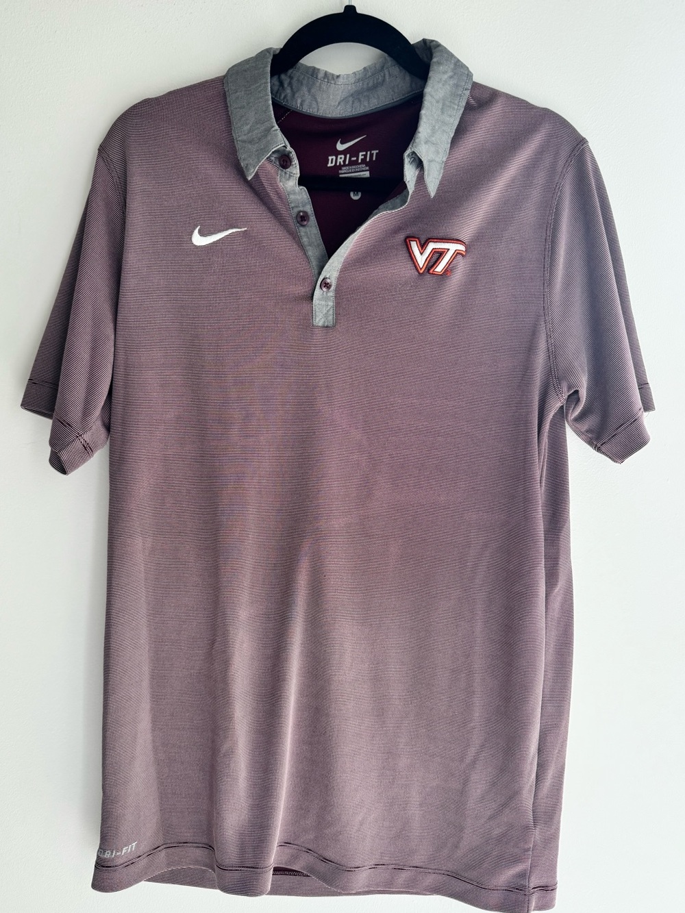 Nike Virginia Tech Hokies Dri-FIT Polo Shirt Men’s Medium Maroon Gray VT
